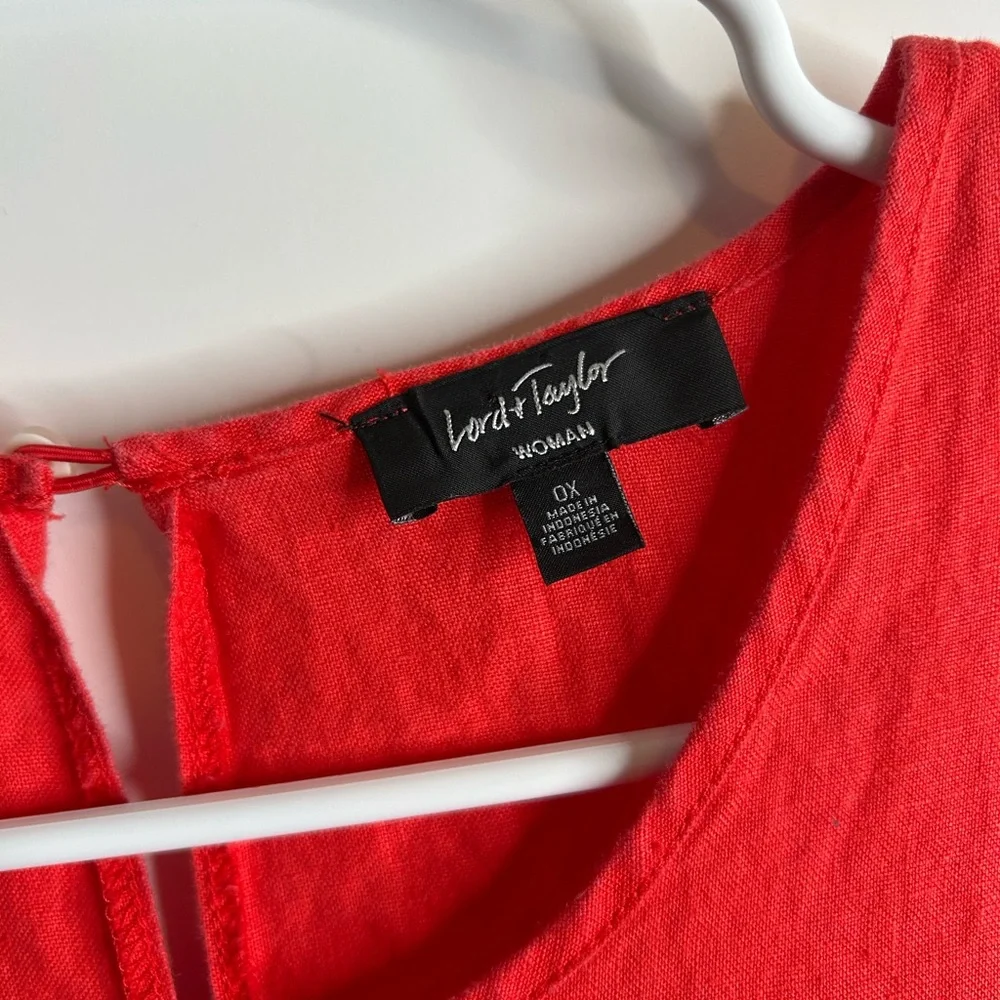 Lord & Taylor Woman Size 0X Sleeveless Linen Dress Red Beach Resortwear 3006 - Picture 5 of 8
